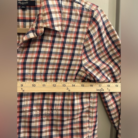 Madewell Plaid Flannel Button Down Top Women’s XS Pink Pocket - Picture 6 of 7
